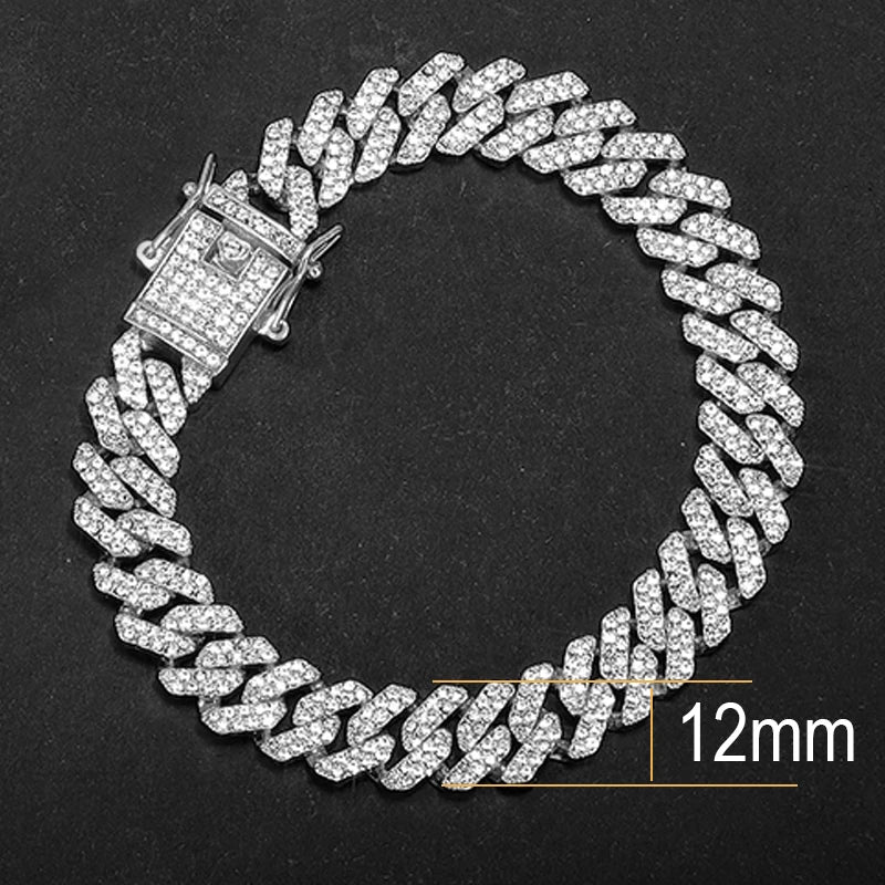 14mm Crystal Miami Iced Out Cuban Link Chain Bracelet For Men&Women Full Rhinestones Charms Jewelry Chain