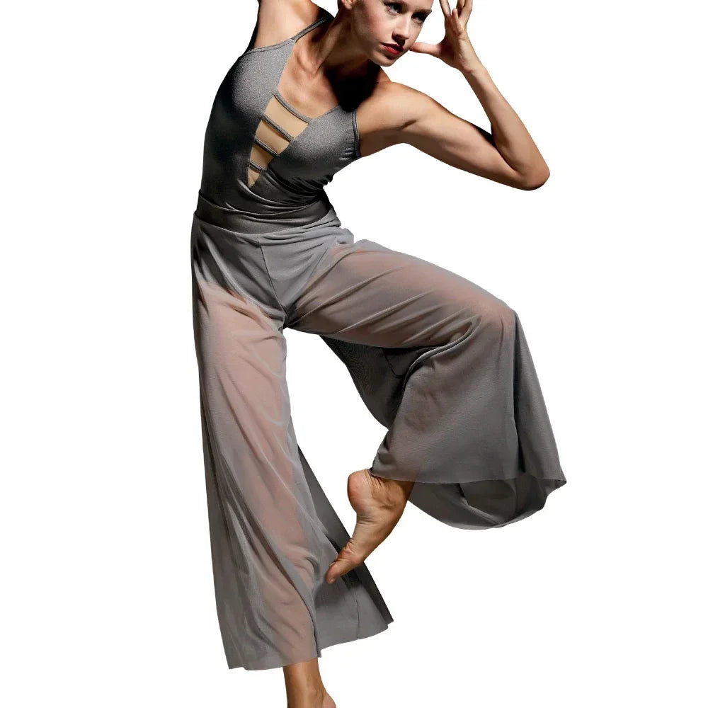 2 Piece Dance Camisole Leotard and Wide Leg Pants Outfit Contemporary Dance Wear