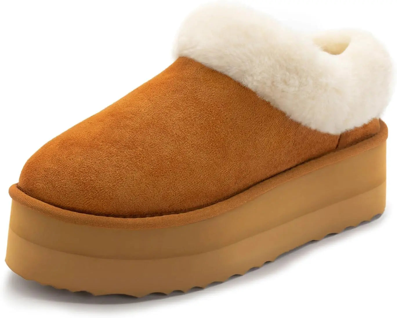Platform Slippers Fluffy House Slippers For Indoor And Outdoor Short Ankle Boot Fur Lined Clog Slippers