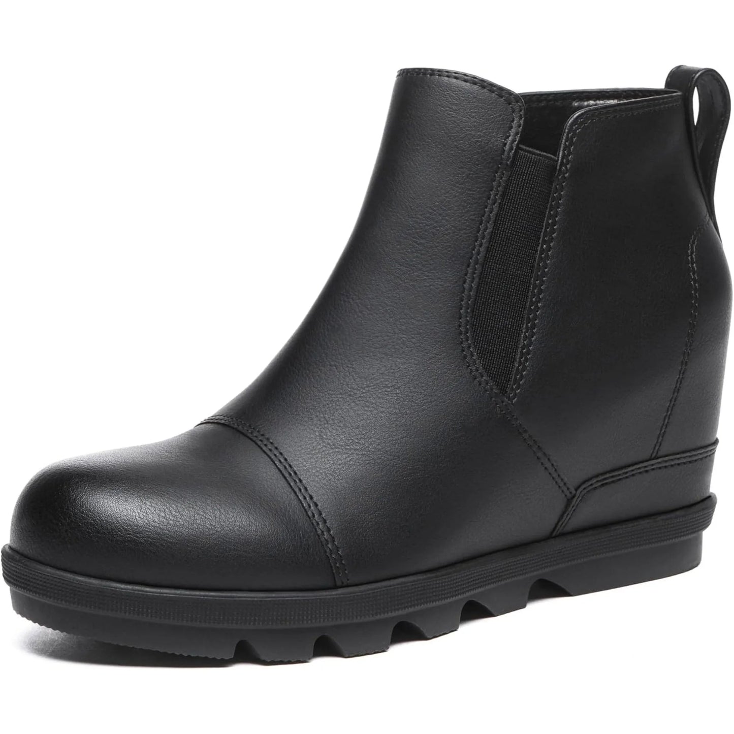 Wedge Ankle Boots Comfort Slip-On Waterproof Leather
