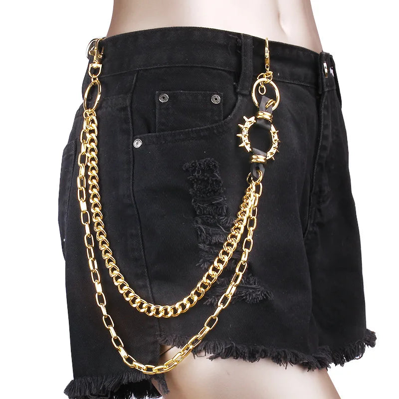 Star Double Layer Waist Chain  Decorative Pant Chain Jeans Trouser Chains Hip Hop Rock Chain Punk Retro Belt Chain