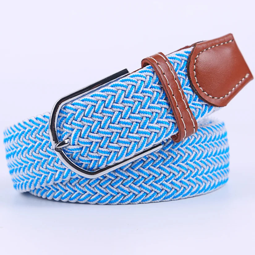 Casual Knitted Pin Buckle Belt Woven Canvas Elastic Expandable Braided Stretch Belts Women Jeans