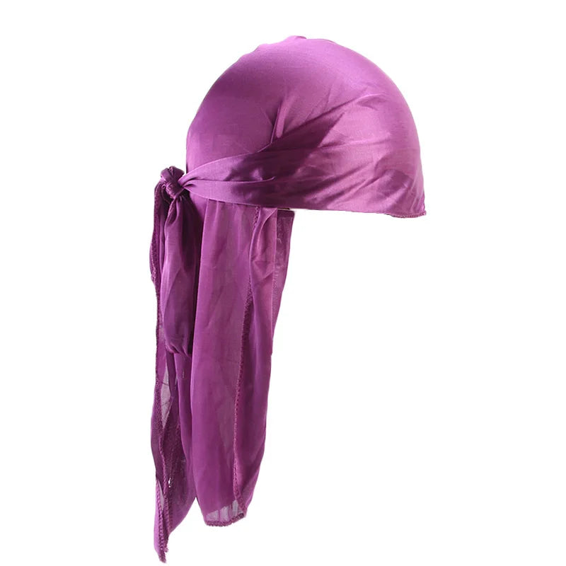 Unisex Silky Long Tail Durag Pirate Hat Turban Fashion Headwraps Cap Bandana Women Men Headwear Caps