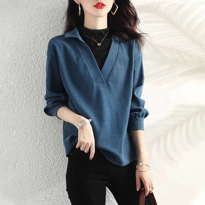 Lapel Spliced Fake Two Pieces Blouse