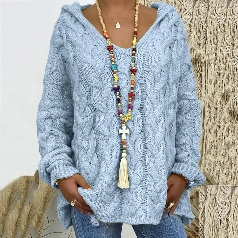 Women's Autumn Twist Knitted Sweater Casual Solid Hooded Pullovers Europe Style Jumpers Streetwear Women's Clothes