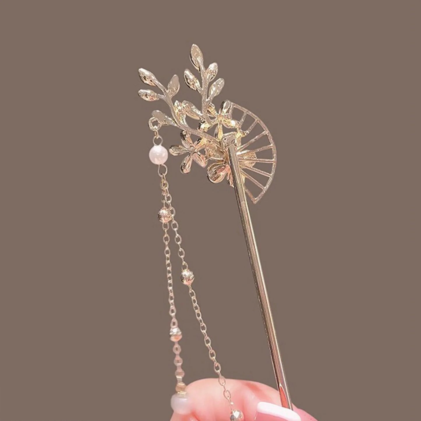 Classic Hair Stick Peach-blossom Hair Chopsticks Gold Plated Prong Updo Chignon Hairpin For Women Chinese Style