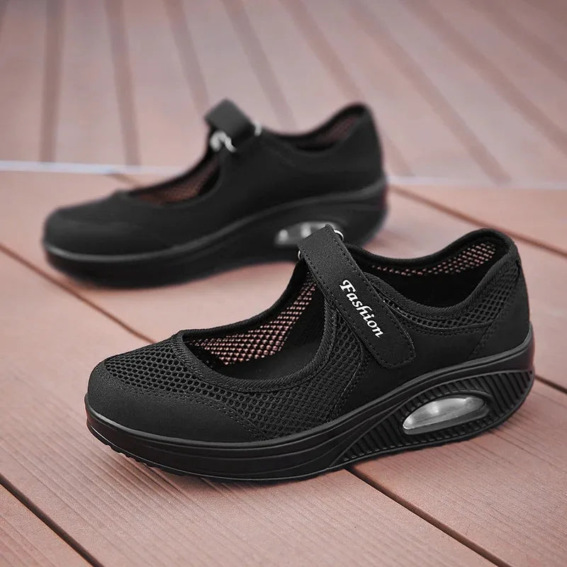 Lightweight Mary Janes Air Cushion Running Sport Shoes Breathable Quick Dry Velcro Soft Flat Shoes