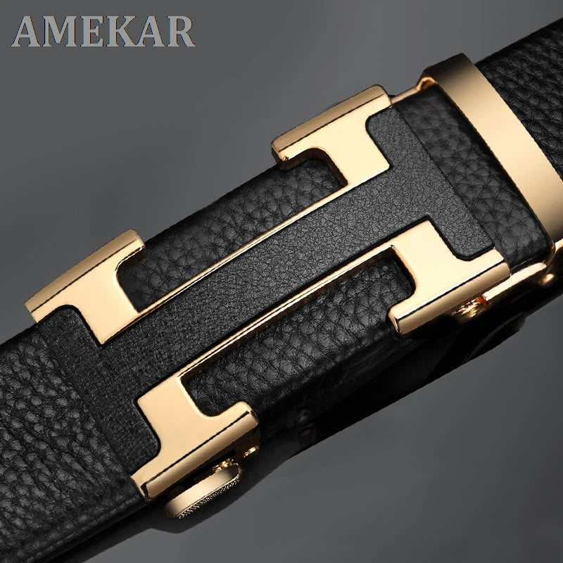 Luxury Vintage H Automatic Buckle Belt High Quality Alloy Designer Buckle Genuine Real Leather