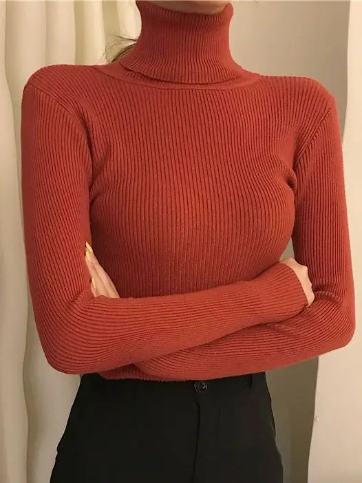 Women's Fall Turtleneck Sweater Knitted Soft Pullovers Cashmere Jumpers Basic Soft Sweaters For Women