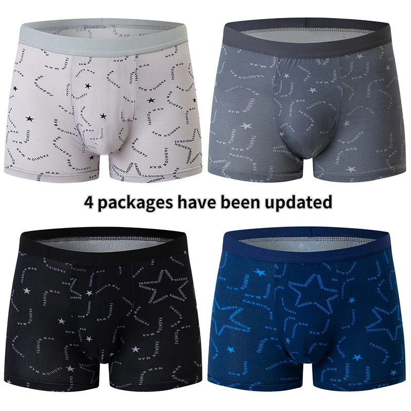 4 Pack Europe and America Size MEN'S FASHION Sexy Boxer Underwear Antibacterial Breathable plus Size