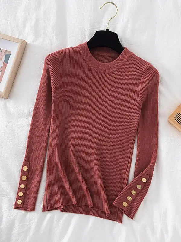 Women's thick sweater pullovers casual button o-neck chic sweater female knit top soft jumper tops