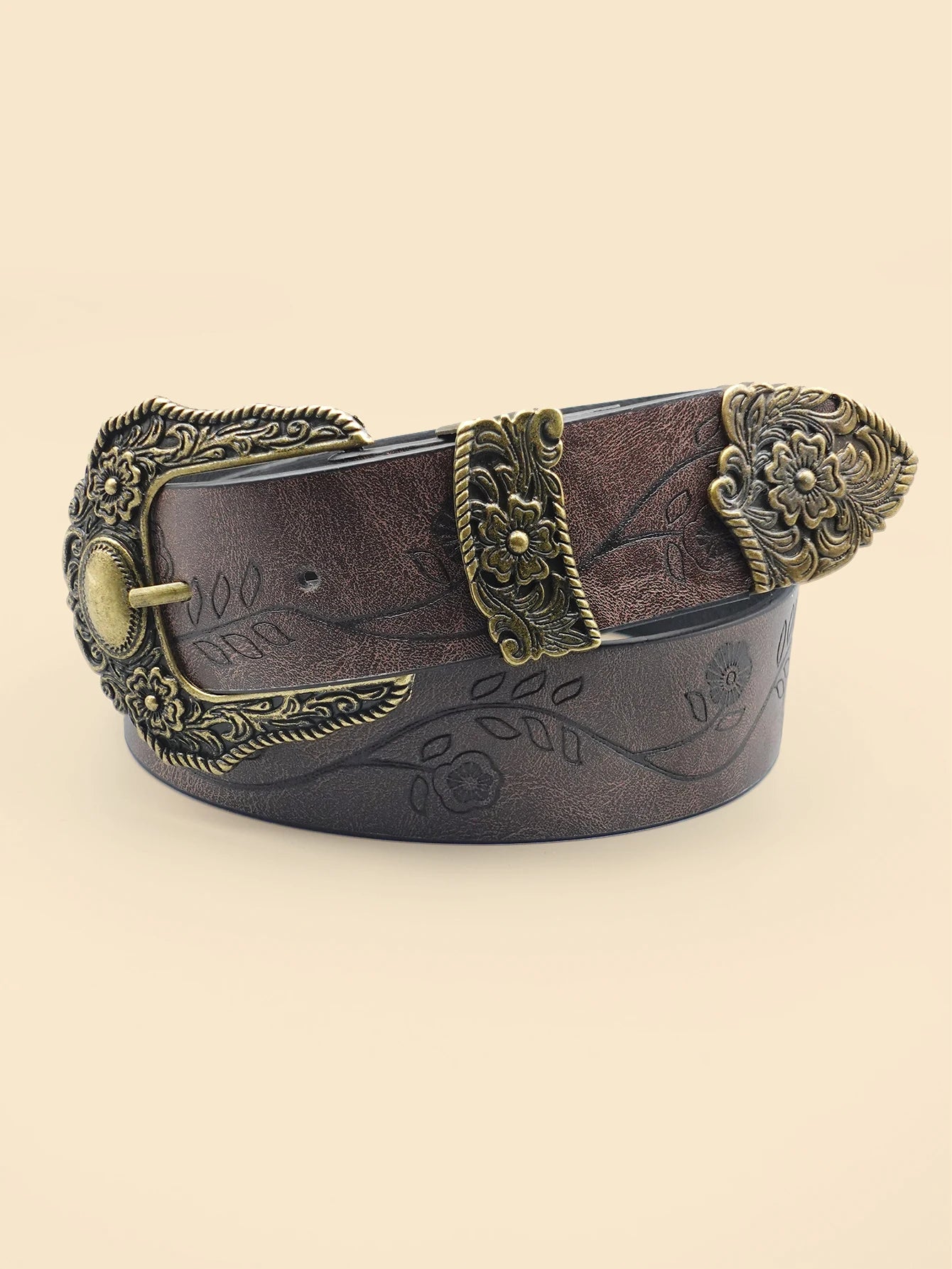 Western Style Printed Solid Color Pu Belt Buckle, Retro Casual Women's Belt, Classic Jeans Decorative Belt