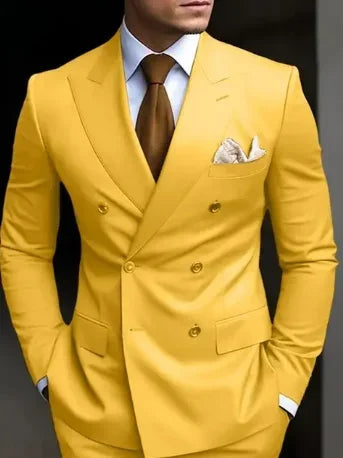 High Quality Men's Suits Double Breasted Bespoke Double Breasted Peaked Lapel Formal Blazer Slim Fit 2 Piece Jacket Pants