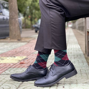 5pairs Mens Cotton Dress Black Argyle Pattern Crew Funny Socks for Men Gifts