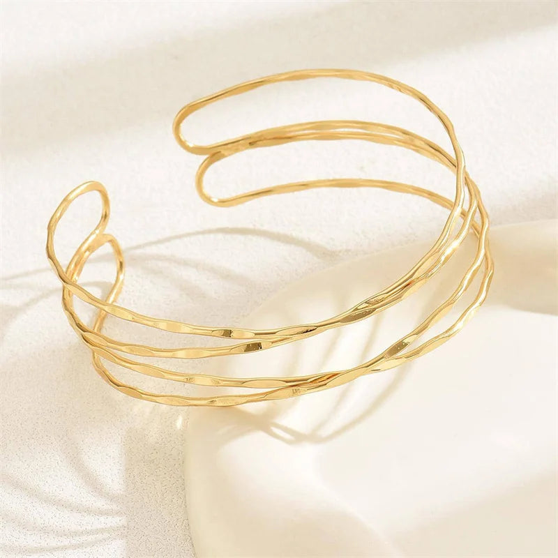 Multilayer Gold Color Cuff Bracelet For Women Style Metal Bracelet  Design  Daily Wear Party Jewelry