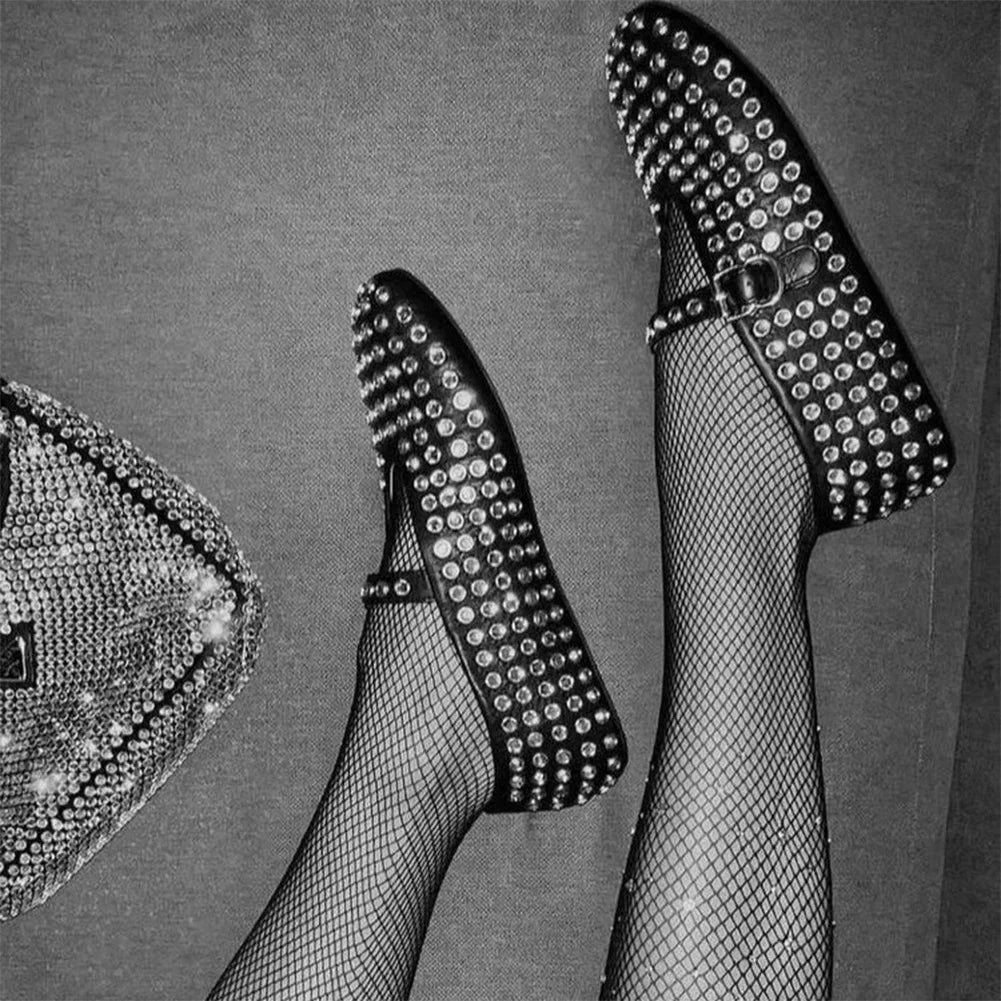 Glitter Shoes with Buckle Strap Rhinestone Ballet Flats Crystal  Comfortable Casual Shoes
