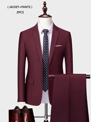 ( Jacket +Vest+ Pants ) Luxury Men's High-end Brand Solid Color Business Office Suit 3Pcs & 2Pcs Groom Wedding Party Suit Tuxedo