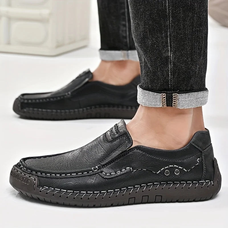 Men's Solid Color Loafers, Soft Bottom And Surface, Casual Breathable Versatile Dad Shoes, Slip-On Big Size Loafers For Men