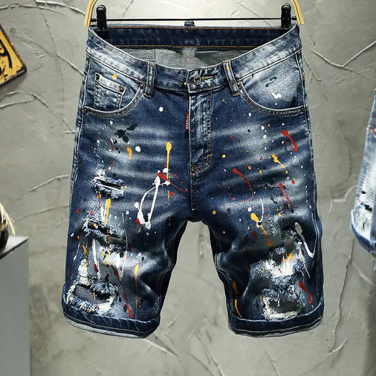European and American Painting and Tattoo Patch Slim Fit Elastic  Jeans Fashion  High Street Beggar Pants