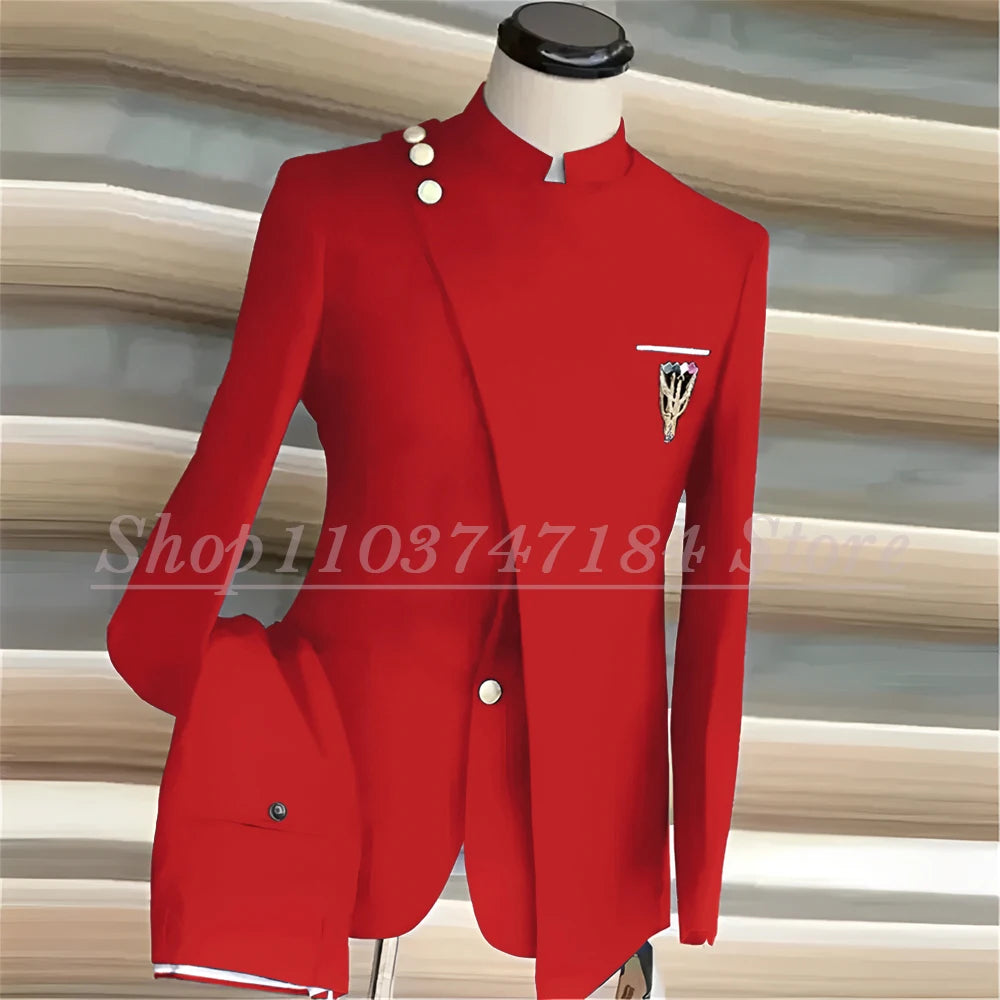 Men's Suits Single Breasted Stand Lapel Blazer  Formal Occasion Party 2 Piece Jacket Pants