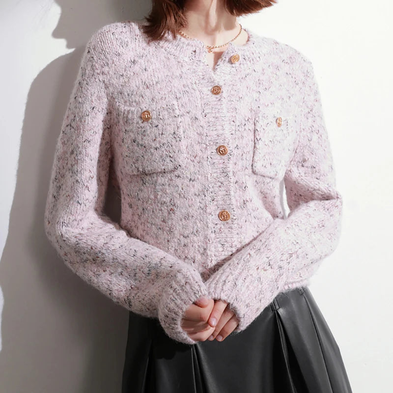 Women's Single-breasted Cardigan Sweater Knit Long Sleeve O-Neck Elegant Office Sweater Coat Solid Warm Jacket Fall Winter
