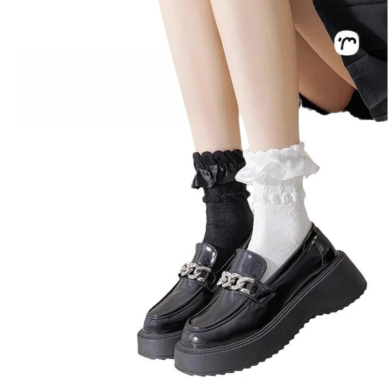 3 Pairs Woman Cute Black/White Socks Set Spring Summer Lady