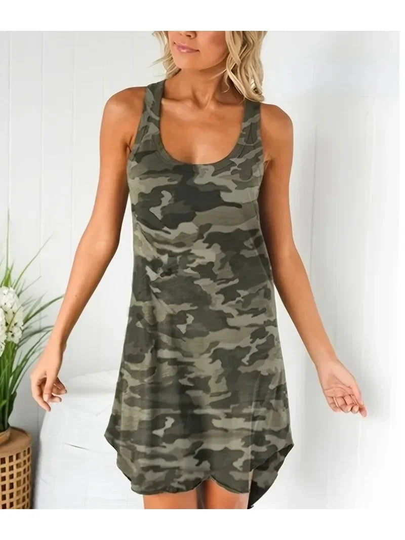 U-Neck Basic Loungewear Sleeveless Dress A-line Solid Color Casual Beach Dress
