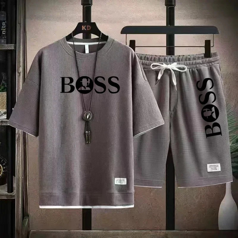 Men's luxury sportswear set casual fitness T-shirt and shorts 2-piece set with short sleeves summer
