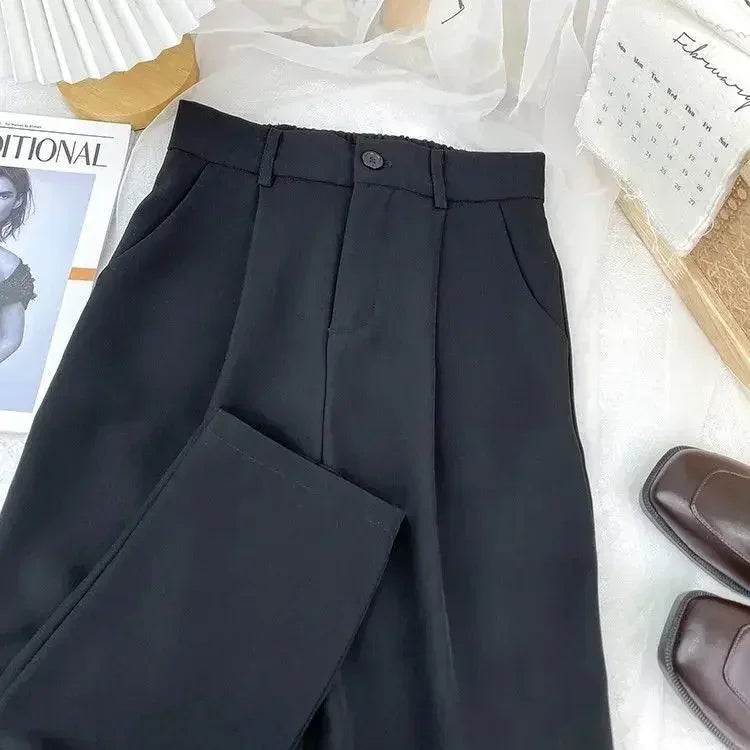 Fall Spring Suit Pants Women Fashion Elastic High Waist Casual Trousers Woman Solid Office Pant