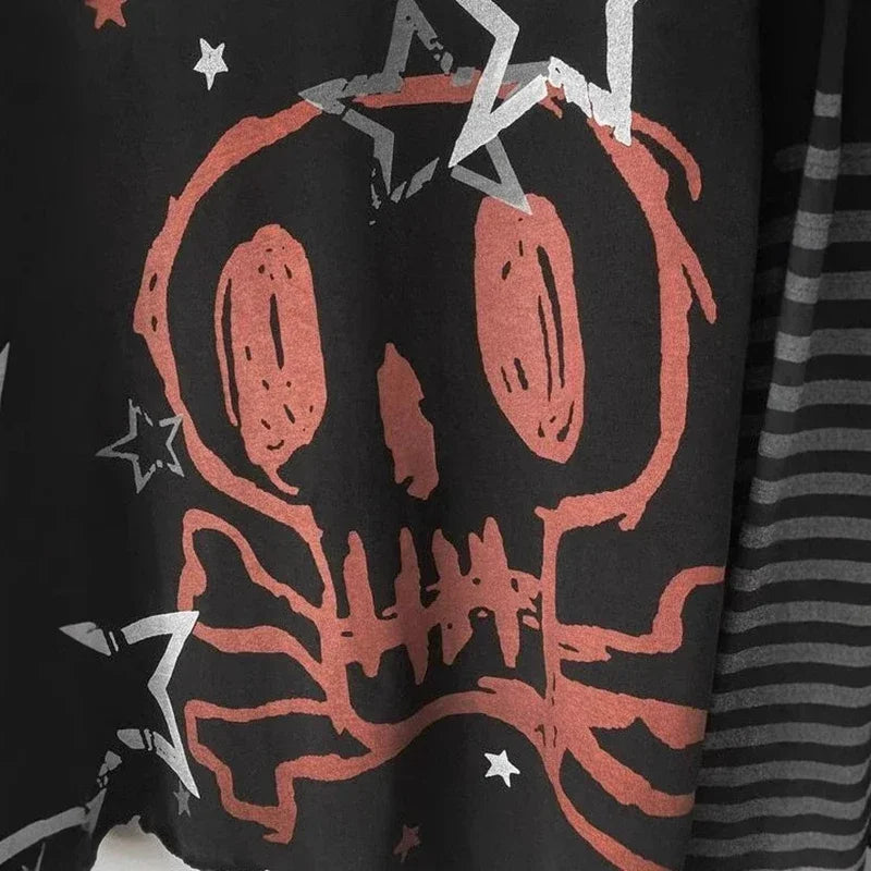 Grunge Aesthetic T-shirt  Skull Dark Graphic Long Sleeve T Shirt Women Punk Cartoon
