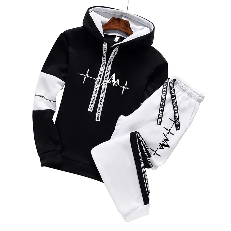 Men's Tracksuit Casual Classic Hooded Sweatshirt Jogging Clothing High Quality Simplicity Versatile Printing Tops Pants Suit