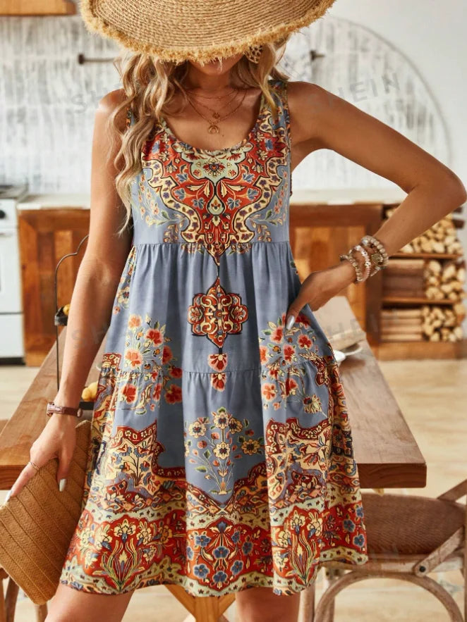 Europe and America Plus Size Women's Cross border Summer Fashion Printed Dress