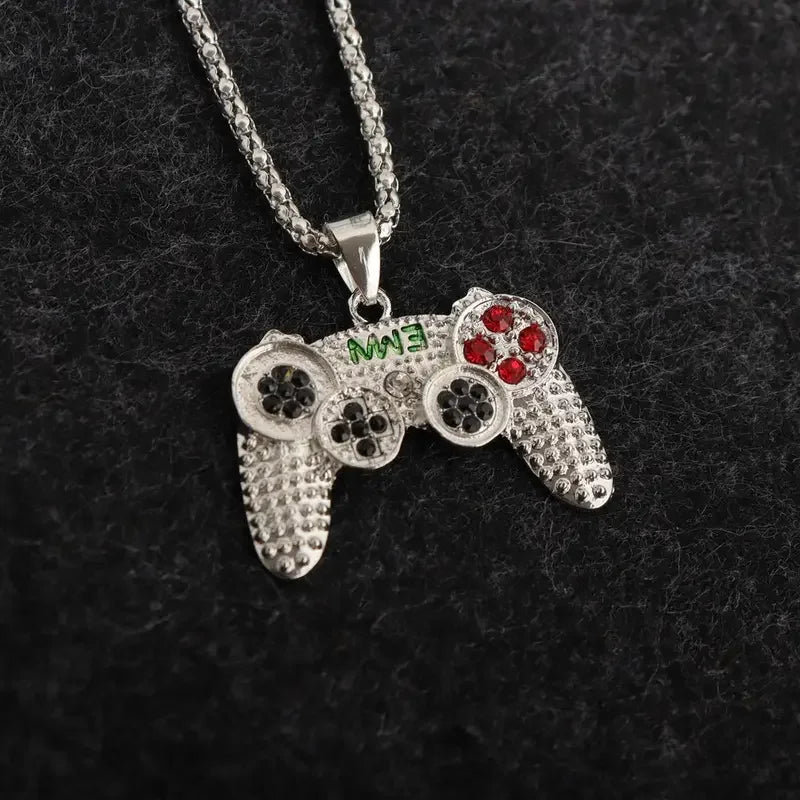 Black Gold Plated Crystal Game Controller Pendant Necklace For Men  Jewelry