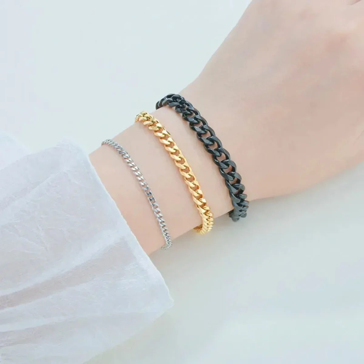 Fashion Stainless Steel Men Curb Cuban Chain Bracelets Women Bracelet on Hand Unisex Wrist Hand Jewelry
