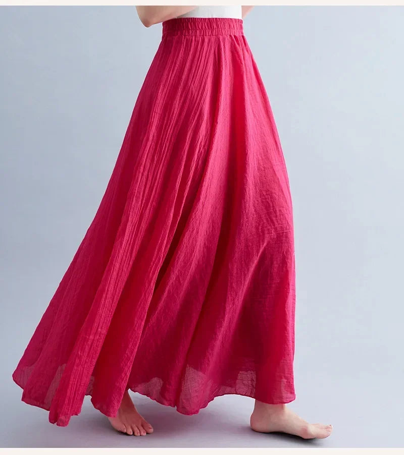 Cotton Linen Maxi  Casual Loose Long Skirt