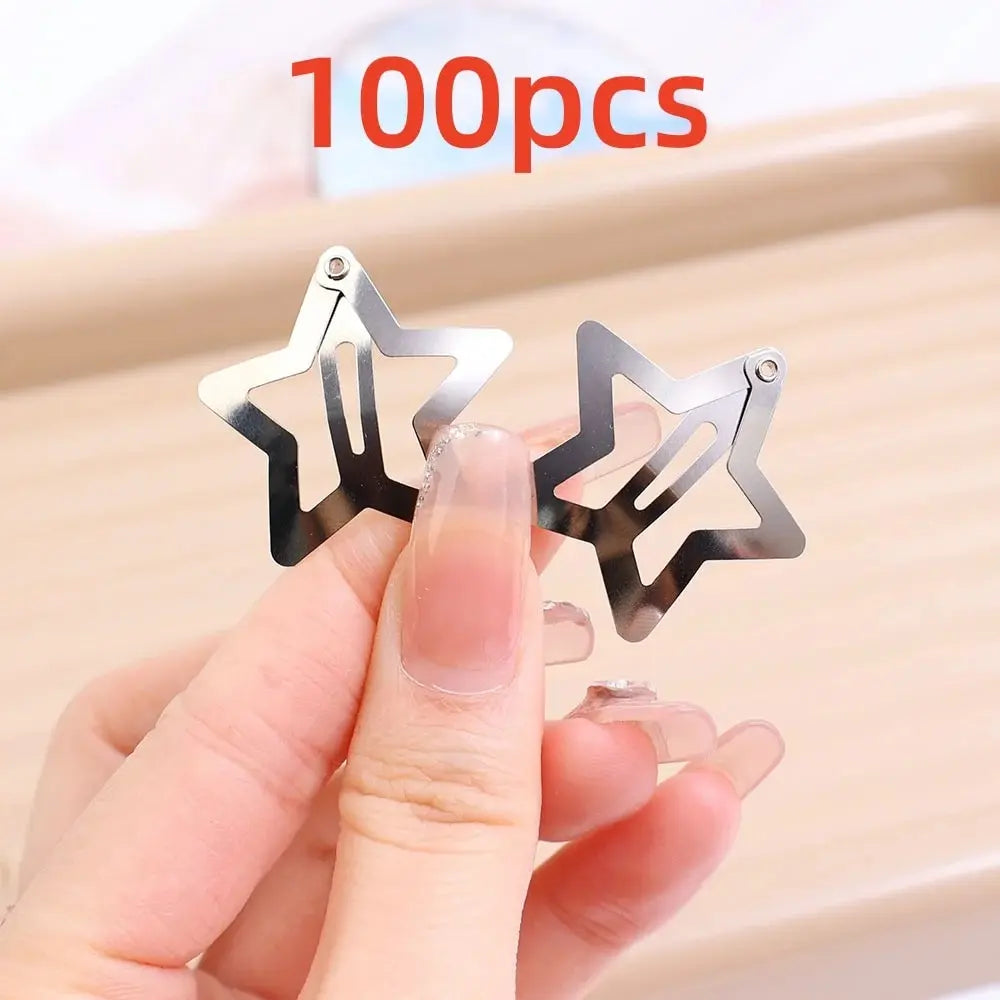 10/25/50/100/200pcs Silver Star Hair Clips Metal Snap Clip Hairpins Barrettes Hair Grip Jewel Hair Accessories