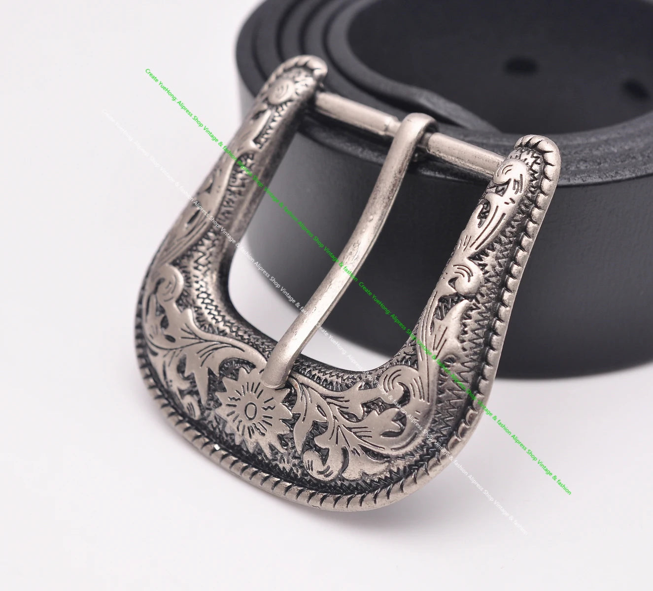 HEAVY DUTY COWBOY WESTERN FLORAL ENGRAVED ANTIQUE SILVER BELT BUCKLE SET 1-1/2"