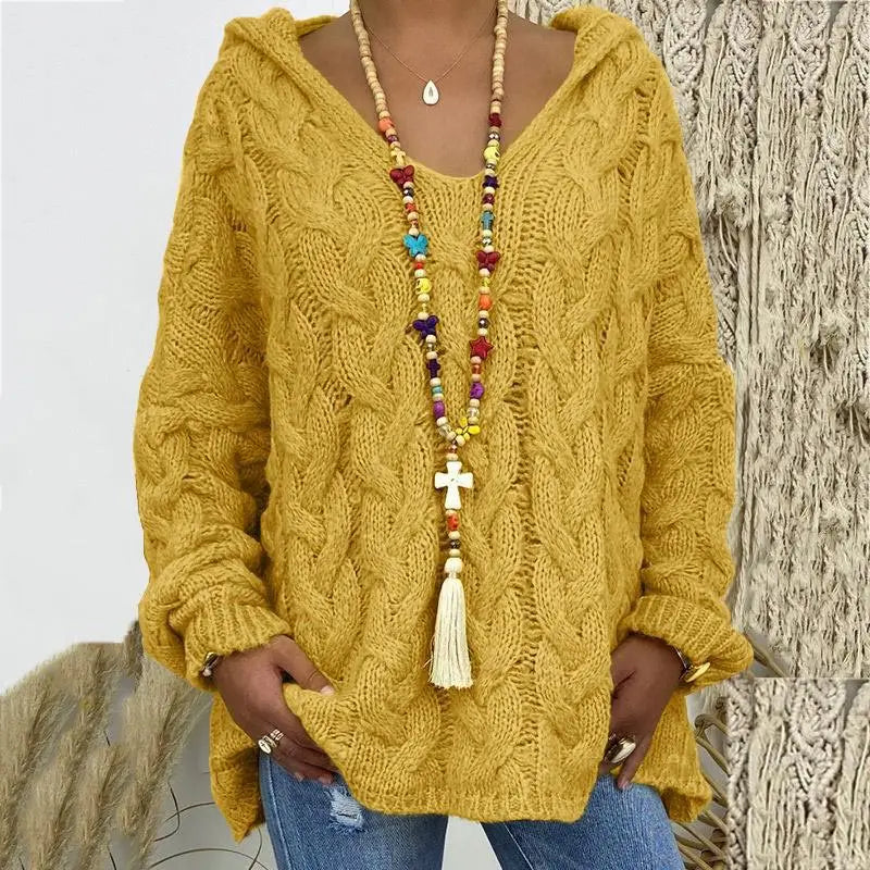 Women's Autumn Twist Knitted Sweater Casual Solid Hooded Pullovers Europe Style Jumpers Streetwear Women's Clothes
