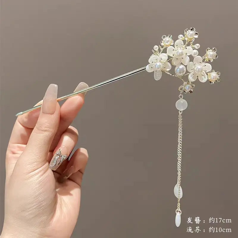 Classic Hair Stick Peach-blossom Hair Chopsticks Gold Plated Prong Updo Chignon Hairpin For Women Chinese Style