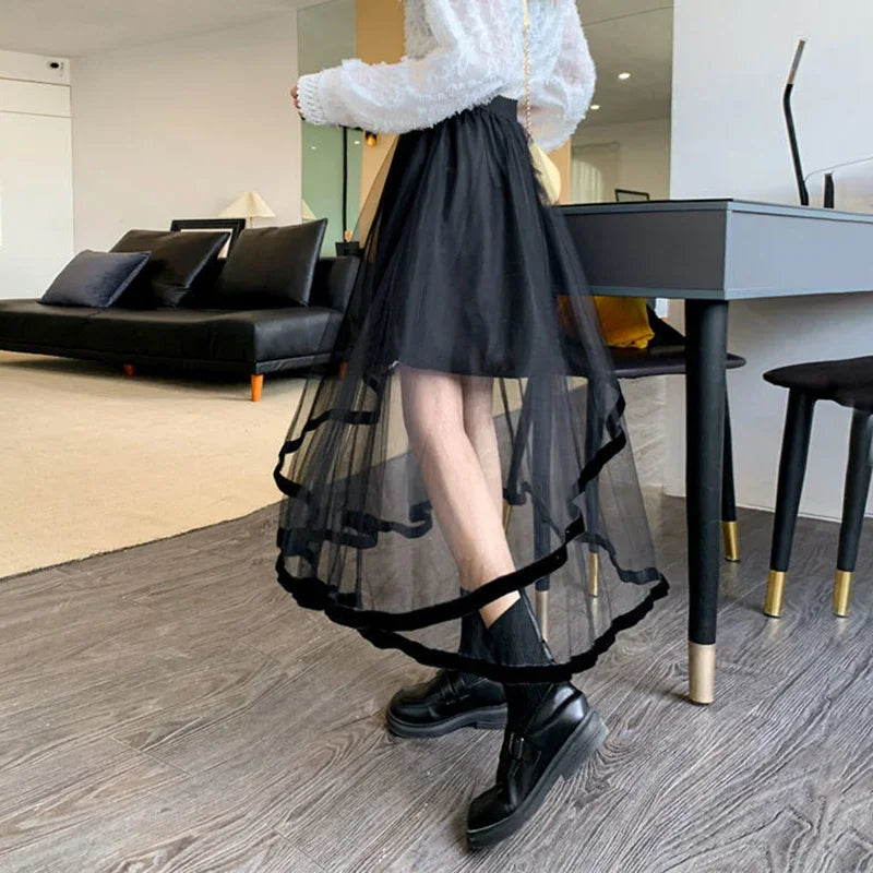 Mesh  A Line Midi Skirt Gothic