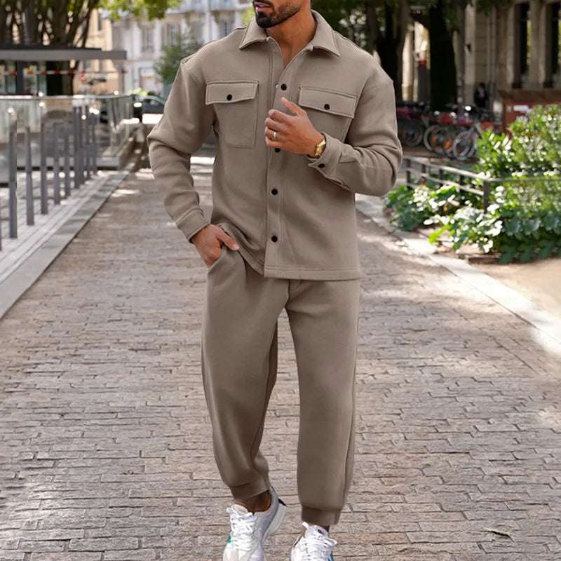 Men's casual  jacket and pants suit for fall/winter outdoor vacation American style men's fashion suede 2 piece set
