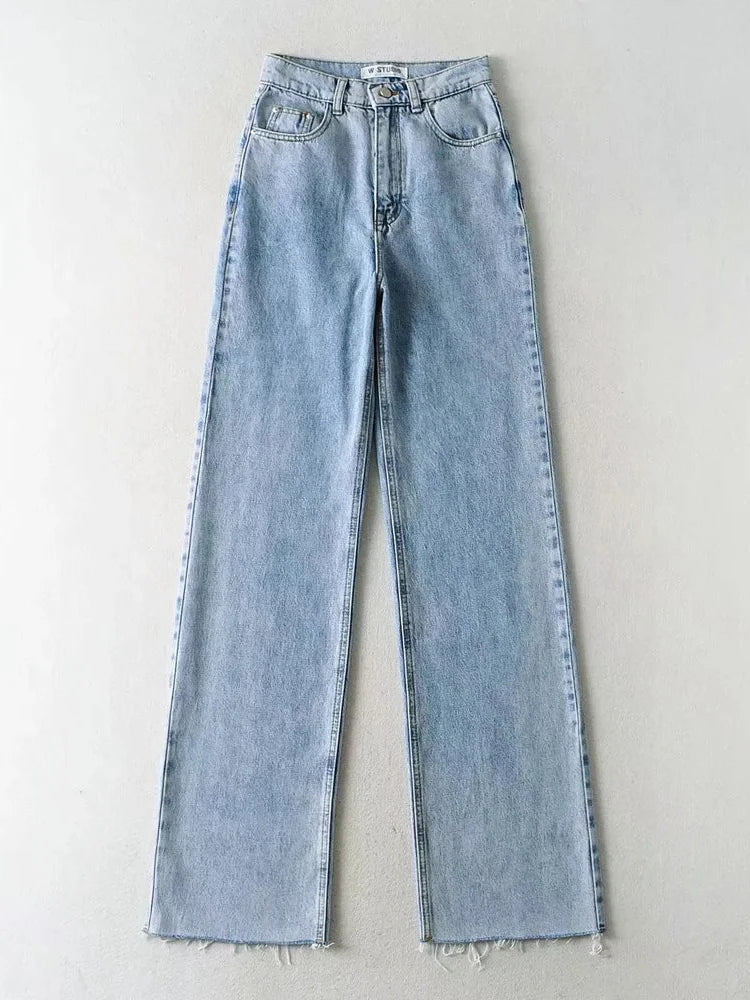 Cryptographic Casual Fashion Straight Leg Women's Jeans Denim Bottom Long High Waist Baggy Jeans