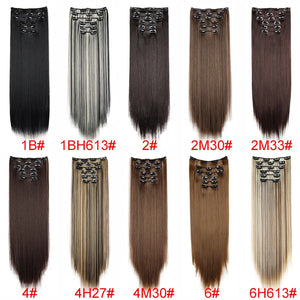 Synthetic 24Inch 16 Clips in Hair Extensions Long Straight Hairstyle Hairpieces Heat Resistant False Hair Daily Use