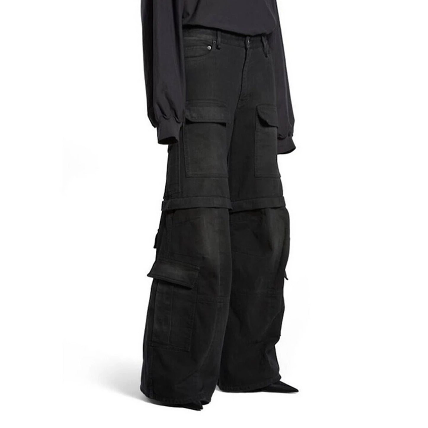 Detachable Cargo Denim Pants For Men Women High Street Flared Jeans Two Ways To Wear Bootcut Trousers