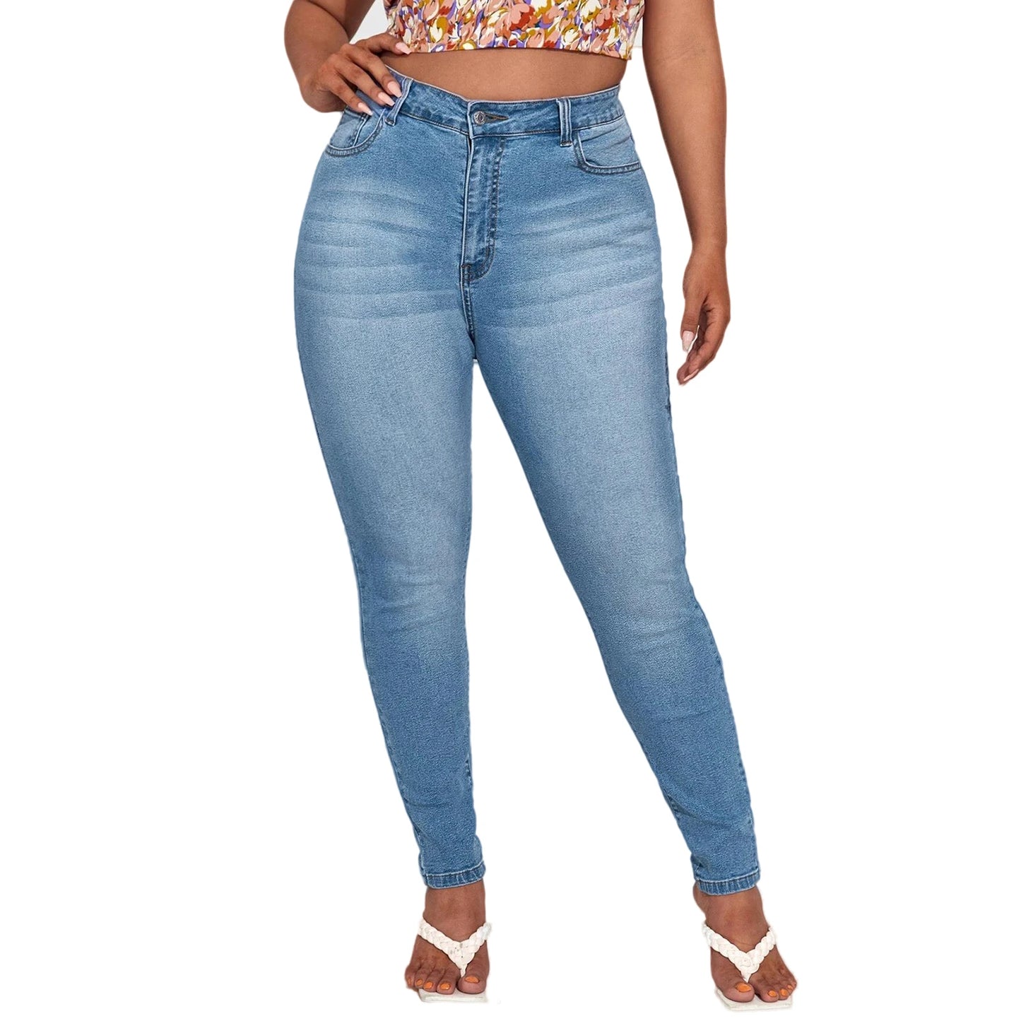 Plus Size Women Jeans  Full Length Denim Jeans High Waist High Stretchy  Denim Jeans