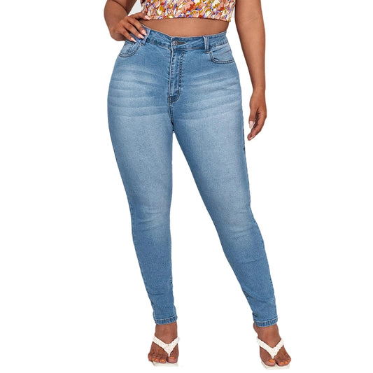 Plus Size Women Jeans  Full Length Denim Jeans High Waist High Stretchy  Denim Jeans