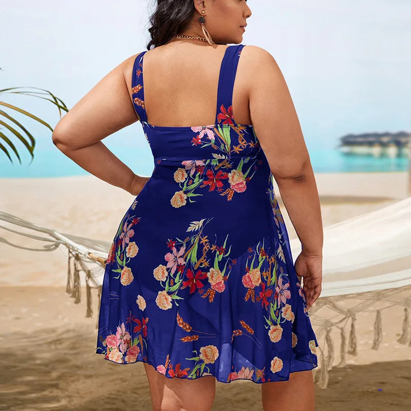Plus Size Swimwear Women 2024 Print Bikini One-Piece Swimsuit Skirt Summer Beach Bathing Suit Conservative Swimdress 5XL Tankini