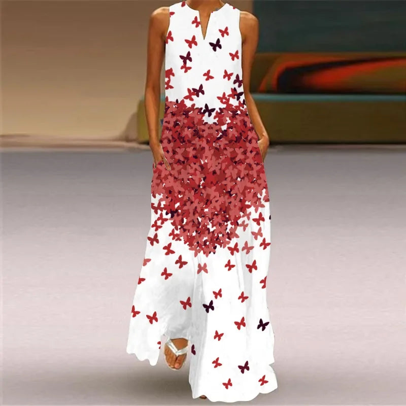 6 Patterns to choose from Sleeveless Exaggerated Large Print Dress Women Casual Vest Maxi Dresses Summer Bohemian Seaside Dress