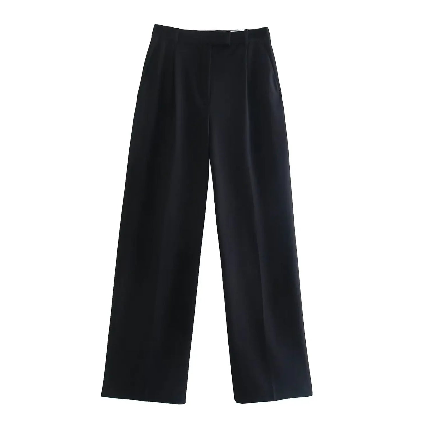 Women's Fashion Solid Front Zipper Straight Pants Vintage High Waist Full Length Female Chic Lady Trousers