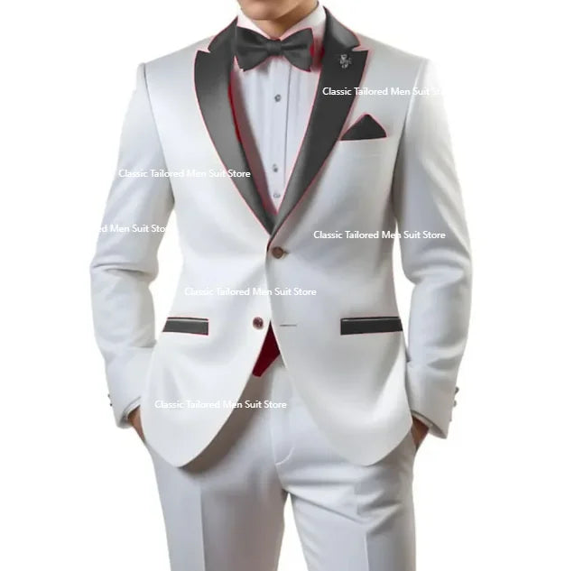 Customized White Men Suits Single Breasted Notch Lapel Slim Fit Male Clothing High Quality Wedding 2 Piece Jacket Pants